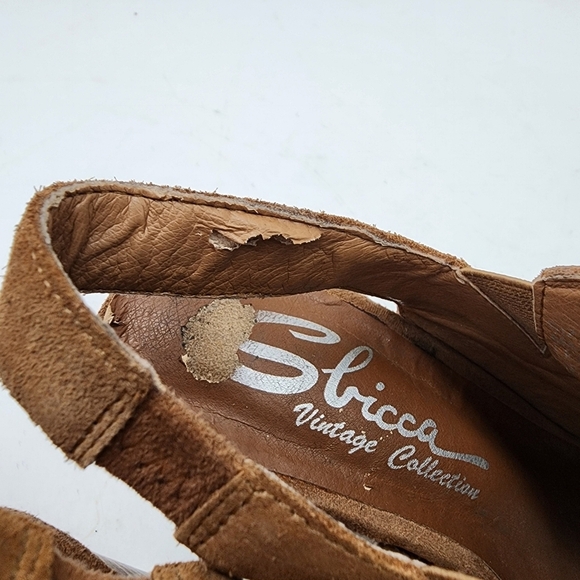 Fall Sbicca Womens Brown Tan Stacked Slingback Open Toe Suede Booties Sz 7 - Picture 11 of 14